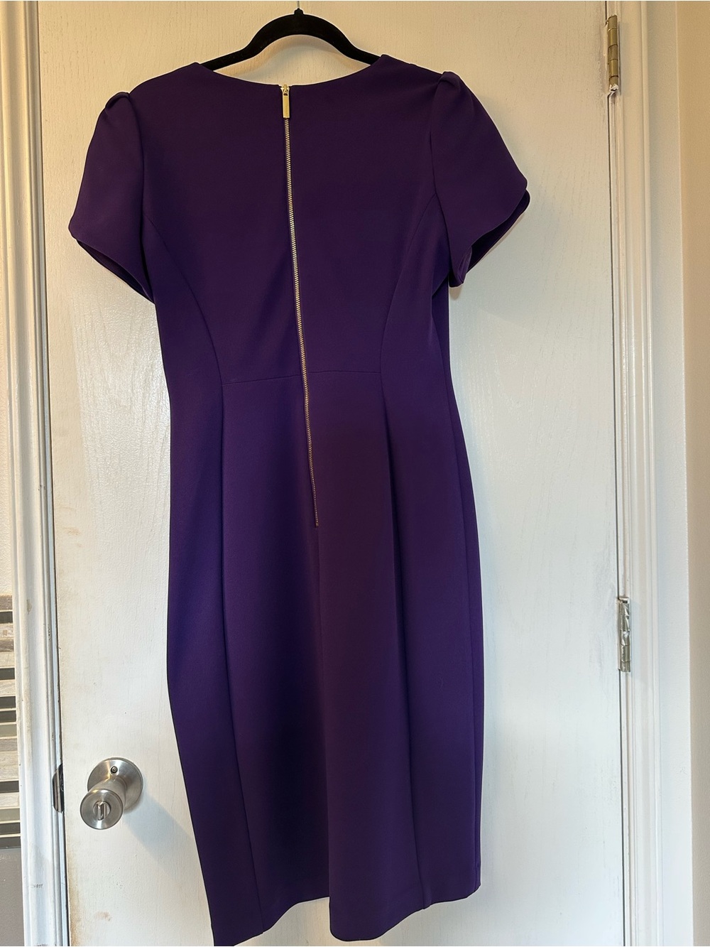 Calvin Klein Purple Puff-Sleeve Midi Sheath Dress - Picture 3 of 3